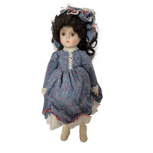 Marian Yu Porcelain Doll 16” Blue Floral Dress MYD w/ COA Box Vintage